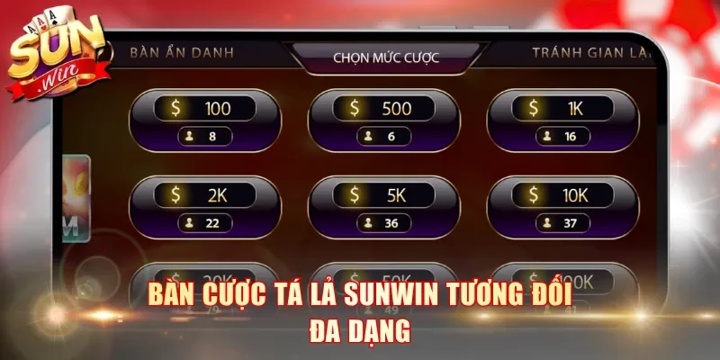 Bàn cược Tá Lả SunWin tương đối đa dạng