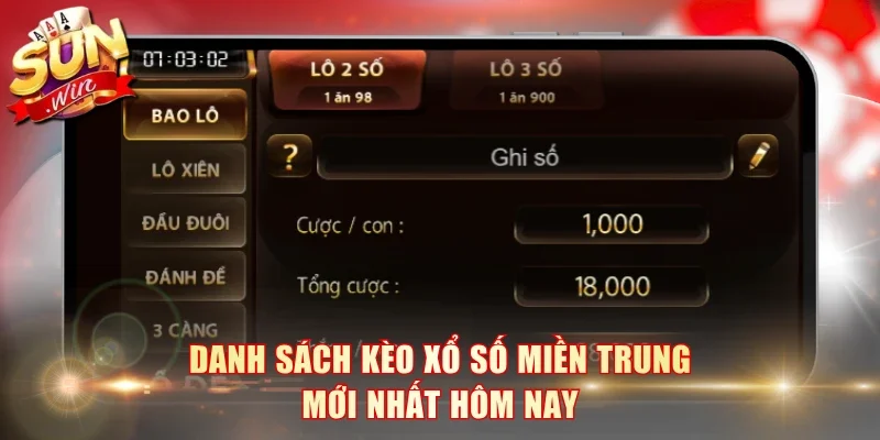 Danh sách kèo Xổ Số Miền Trung mới nhất